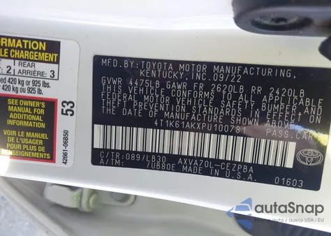 2023 Toyota Camry Xse из США, поврежденный, VIN 4T1K61AKXPU100781